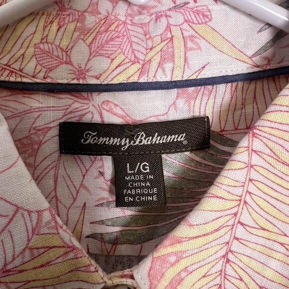 Tommy Bahama Women's L Linen Button Up Shirt Roll Tab Coral Pink Floral Vacation - Picture 9 of 14